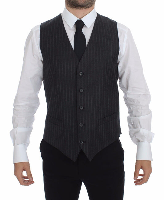 Dolce & Gabbana Elegant Gray Striped Dress Vest made of 100% Wool