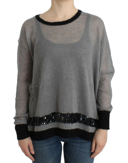Exquisite Costume National Chic Asymmetric Embellished Knit Sweater in Gray