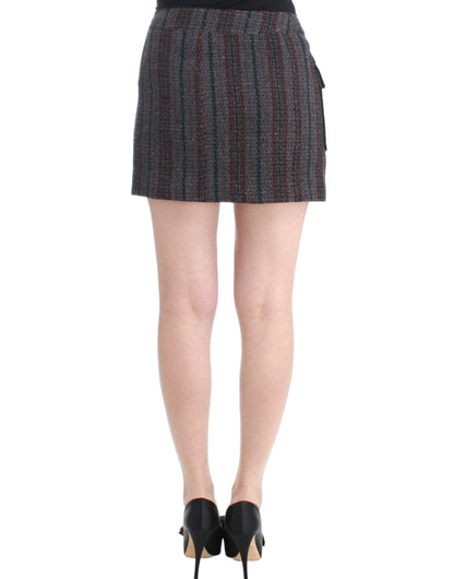 Premium wool blend mini skirt in elegant gray color with red accents