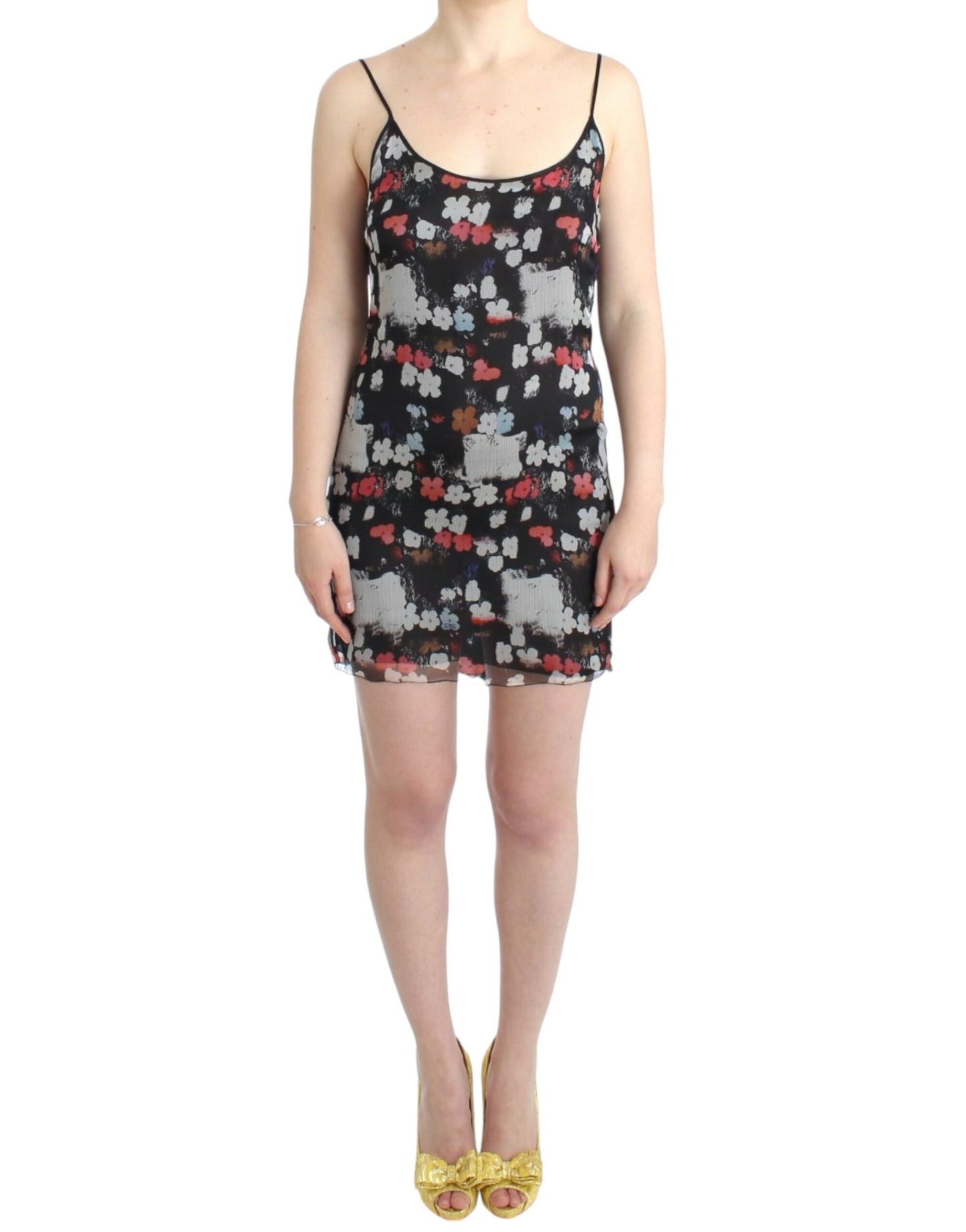 Costume National Multicolor Silk Floral Mini Dress sleeveless dress with vibrant multicolored floral design