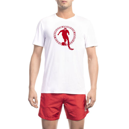 Bikkembergs White Cotton Men's T-Shirt with bold front print and iconic logo 