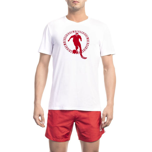 Bikkembergs White Cotton Men's T-Shirt with bold front print and iconic logo 
