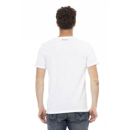 Bikkembergs White Cotton Men T-Shirt with a striking front print and logo applied on the reverse