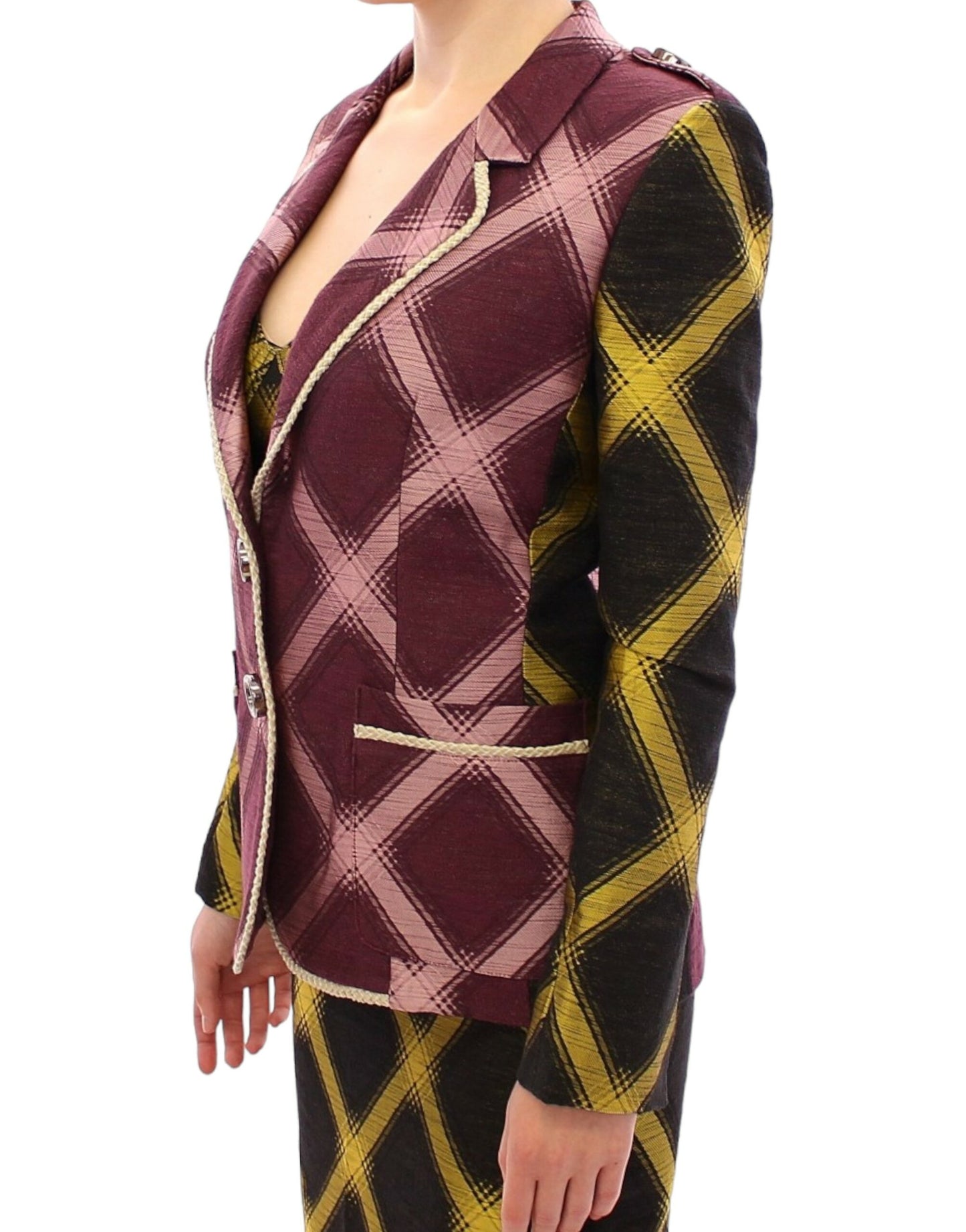 Stylish House of Holland Chic Purple Checkered Jacket Blazer for Women