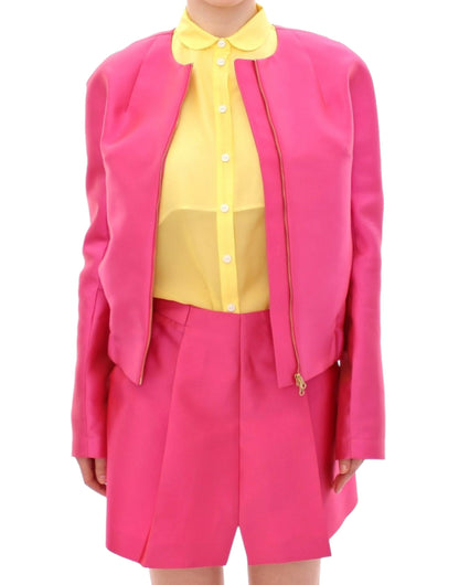 Elegant pink silk blend jacket with modern design and tailored fit