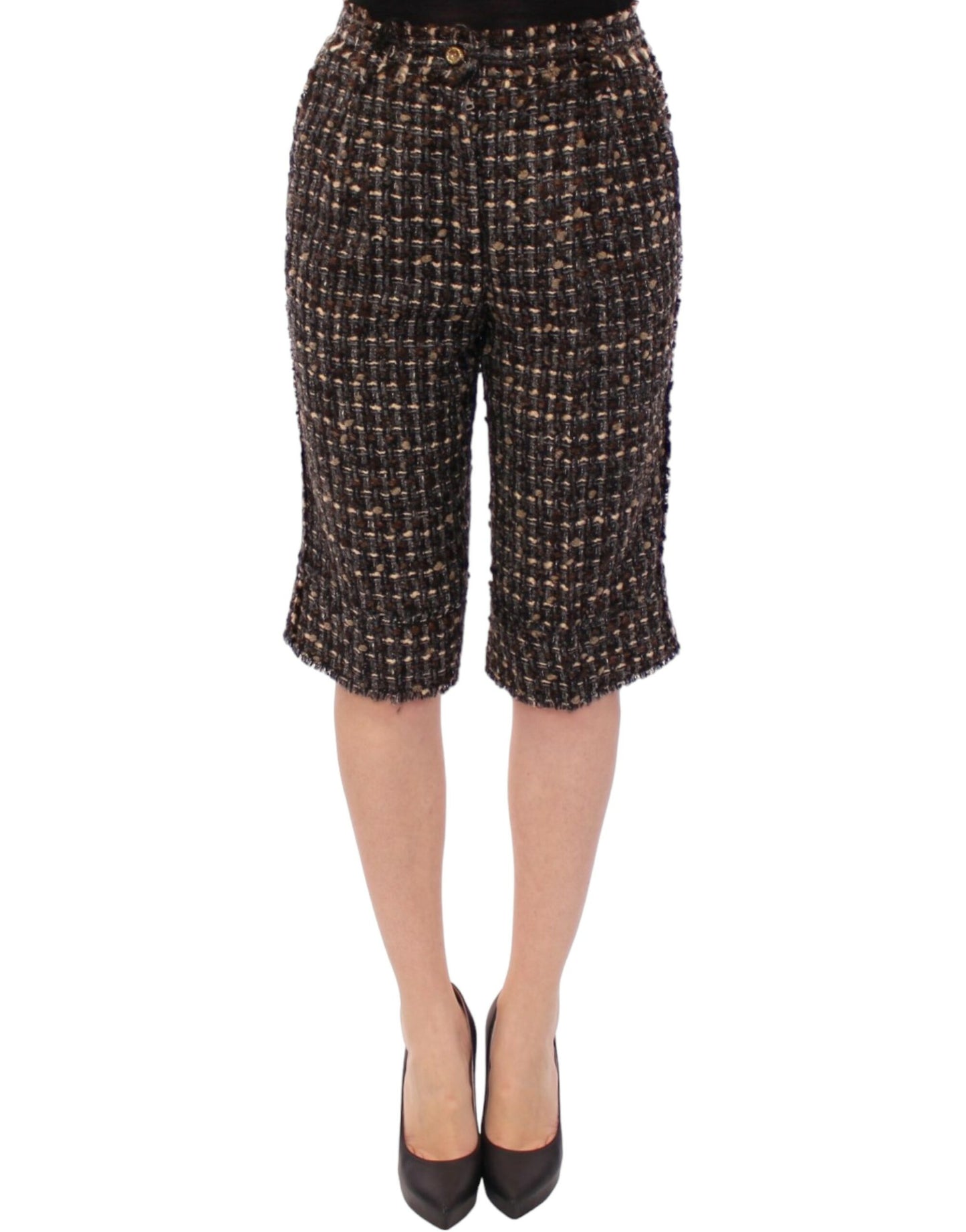 Dolce & Gabbana Elegant Multicolor Wool Blend Shorts with Zipper and Button Closure and Front Pockets 