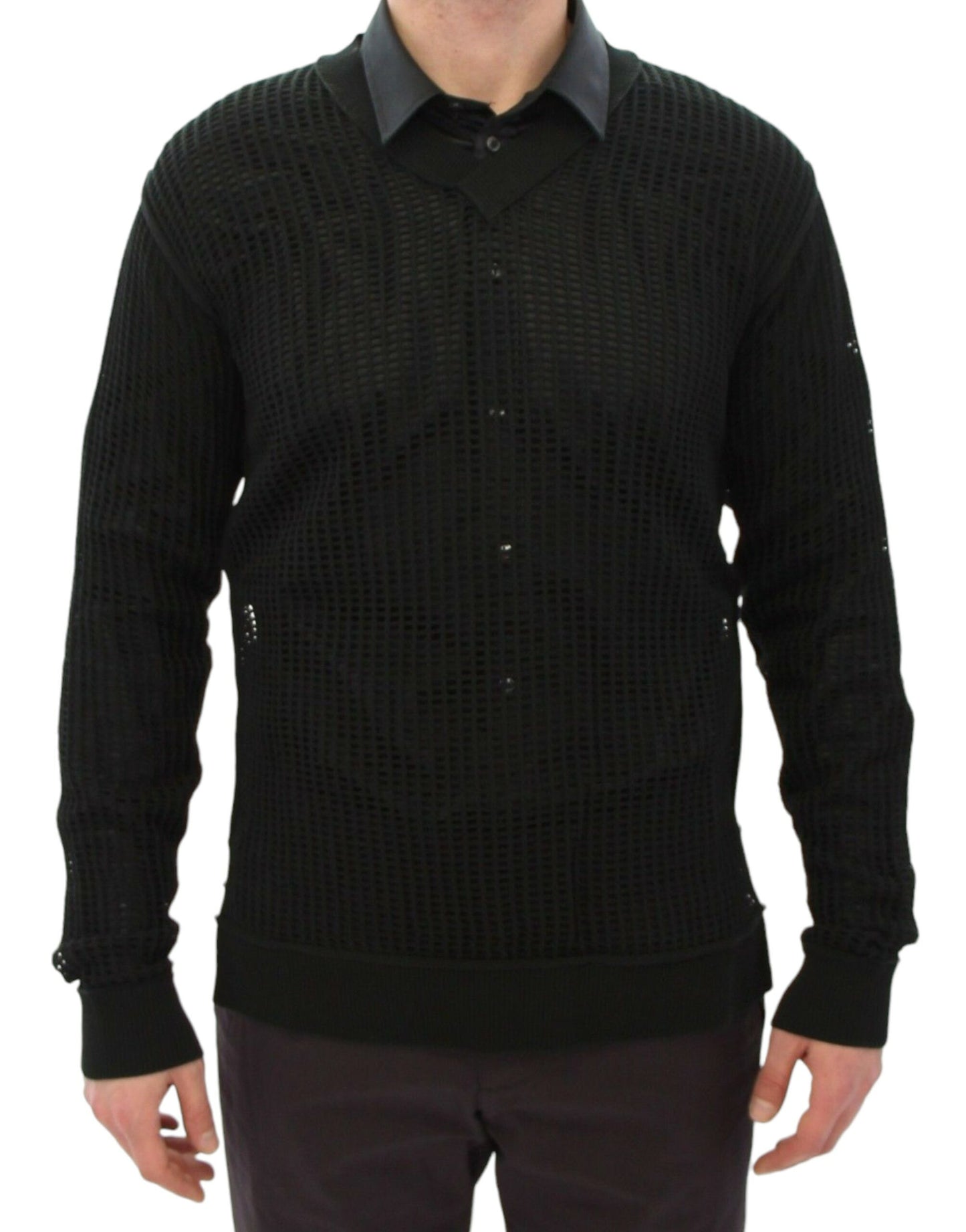 Italian-made sweater epitomizing sophisticated aesthetic with handsome perforated design