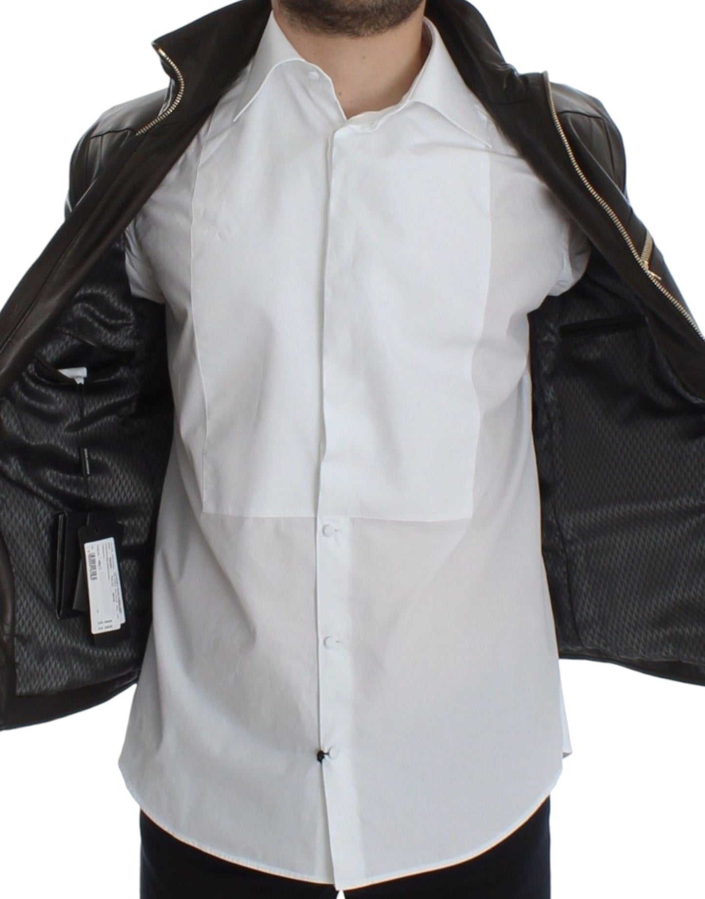 Premium Brown Lambskin Jacket with Impeccable Fitting and Discreetly Engraved Logo Metal Embellishments