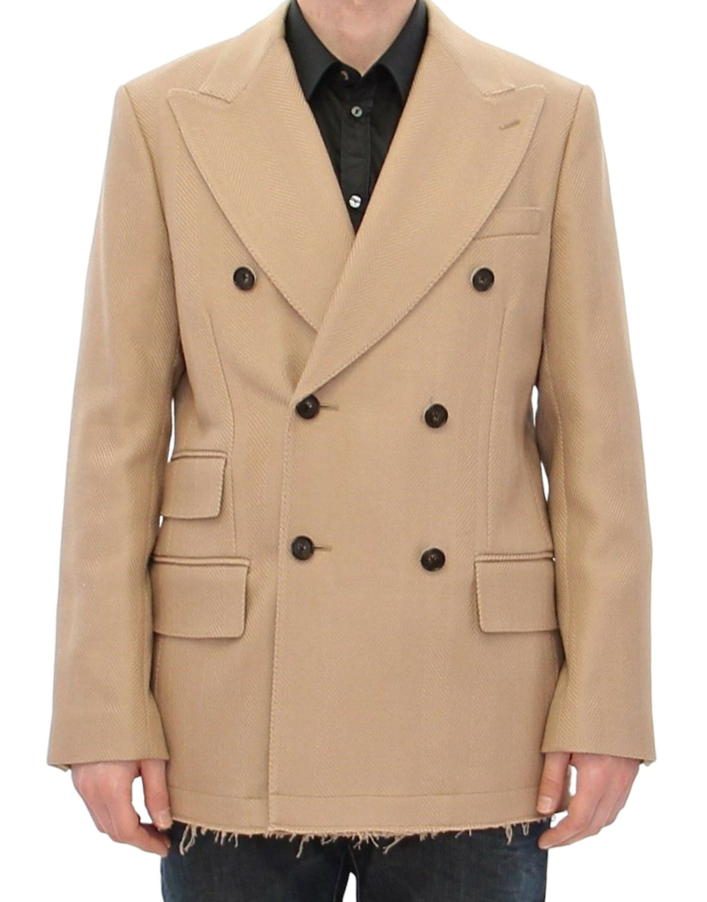 Luxurious Dolce & Gabbana wool blend formal coat in beige color