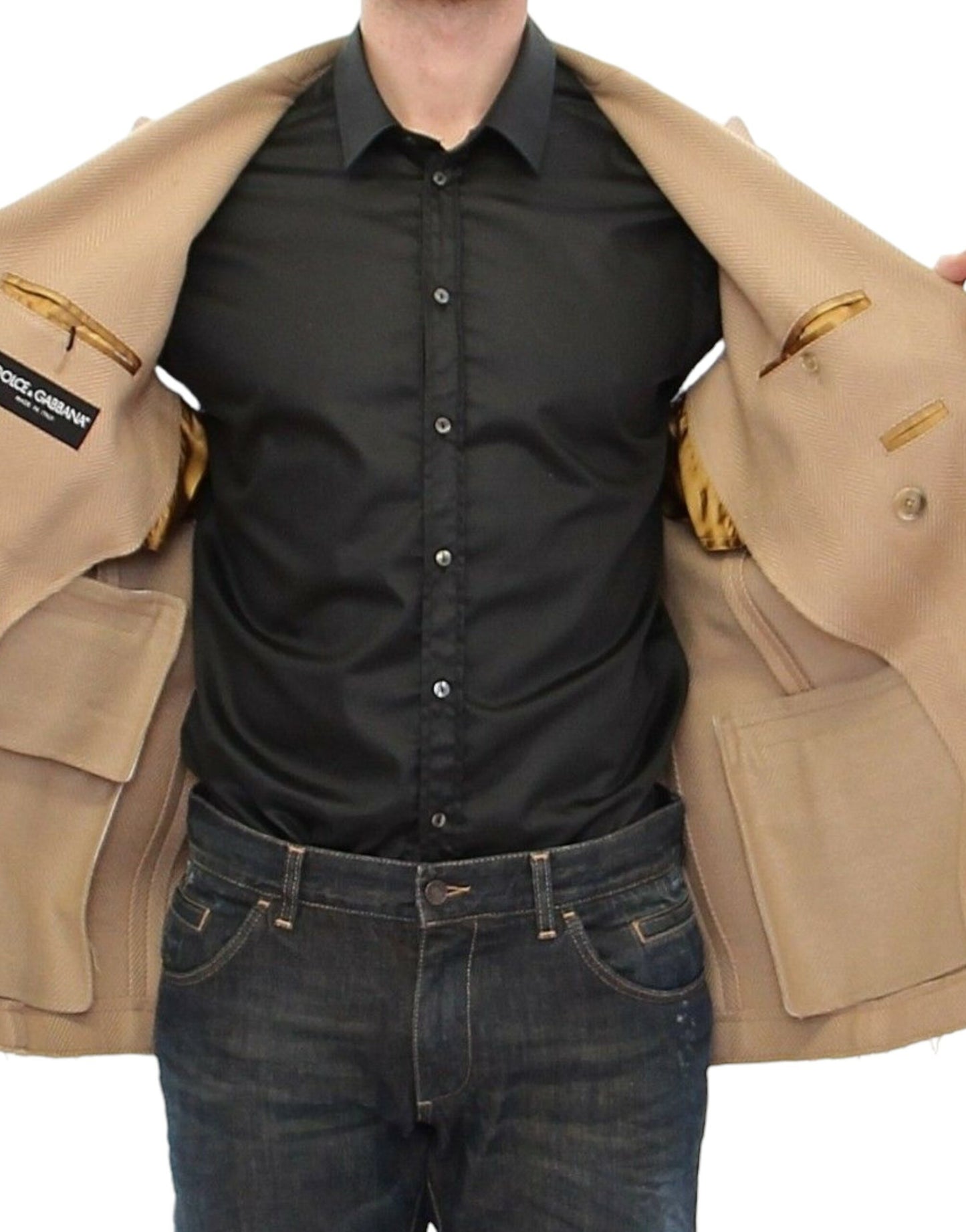 Dolce & Gabbana Elegant Beige Formal Wool Coat made in Italy