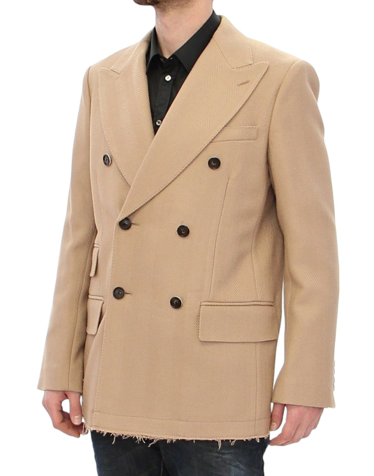 High quality interior lining of Dolce & Gabbana Elegant Beige Formal Wool Coat