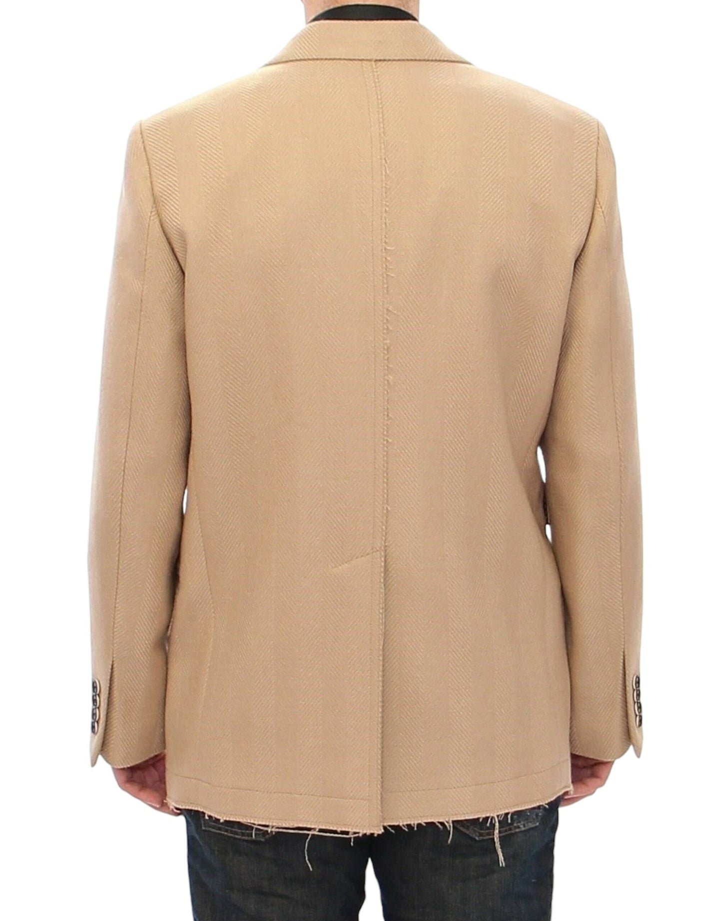 Three outside pockets and four inside pockets of Dolce & Gabbana Elegant Beige Formal Wool Coat