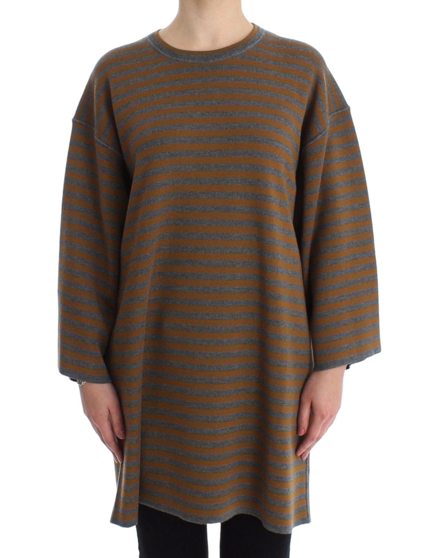 Dolce & Gabbana Yellow & Gray Striped Oversized Sweater in 100% wool