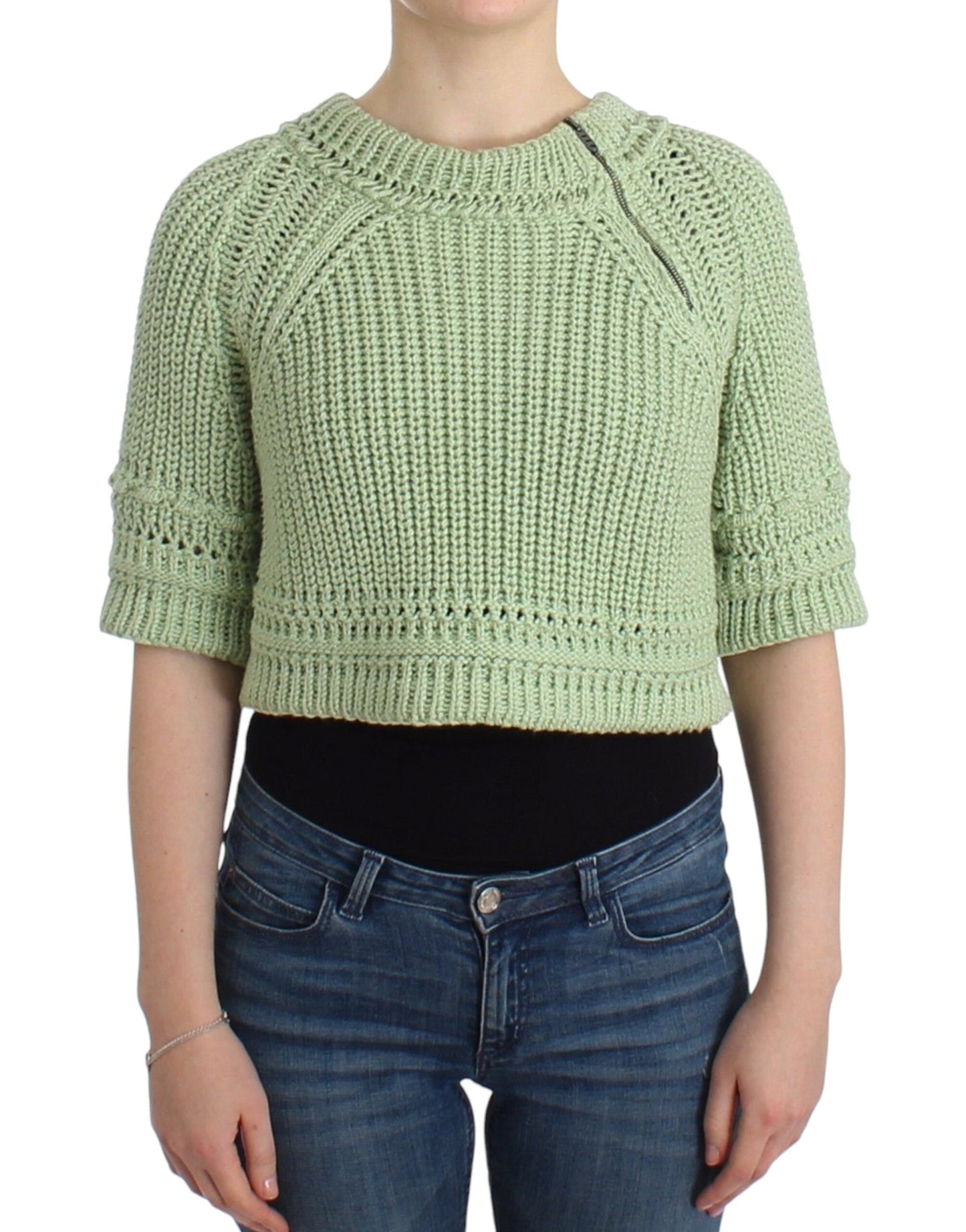 Ermanno Scervino Chic Green Cropped Cotton Sweater with logo details