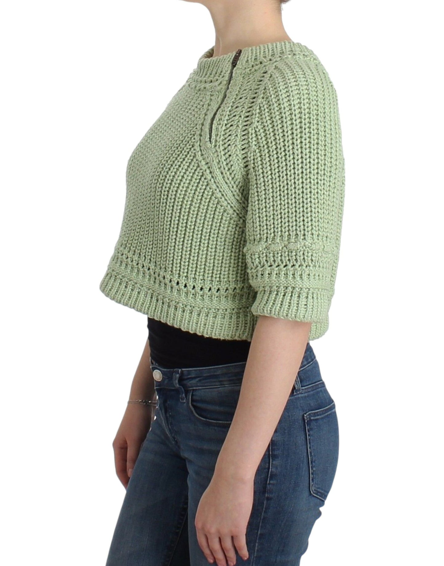 Luxuriously comfortable green Cropped Sweater made in Italy