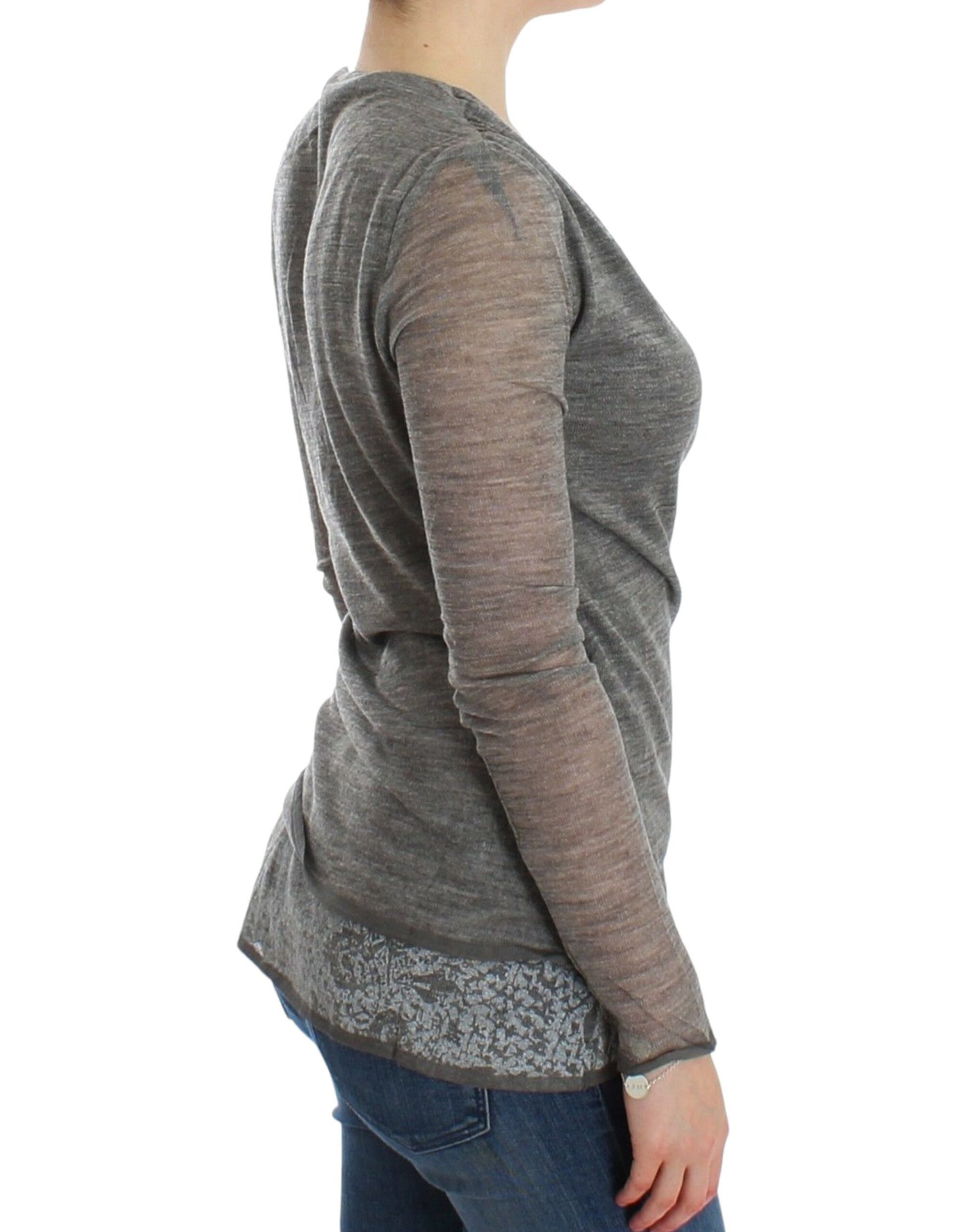 Flattering deep V-neck and subtle logo embellishments for refined style