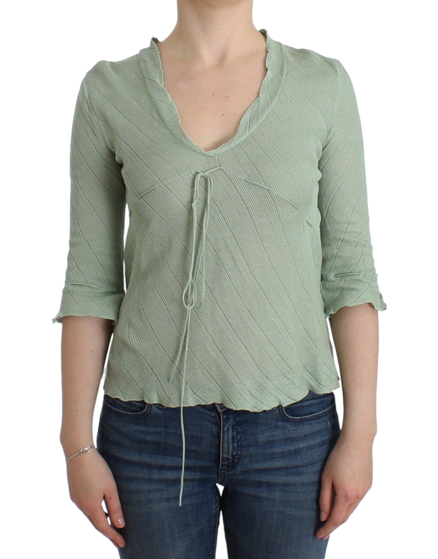 Ermanno Scervino chic green knitted top with tie detail and logo accents