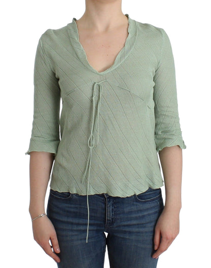 Ermanno Scervino chic green knitted top with tie detail and logo accents
