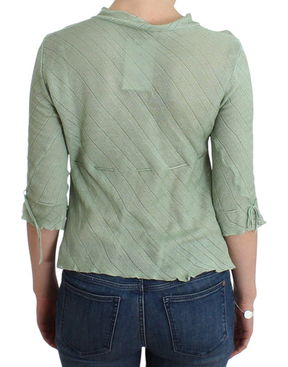 Elegant 3/4 sleeve green knit top with tie under the bust