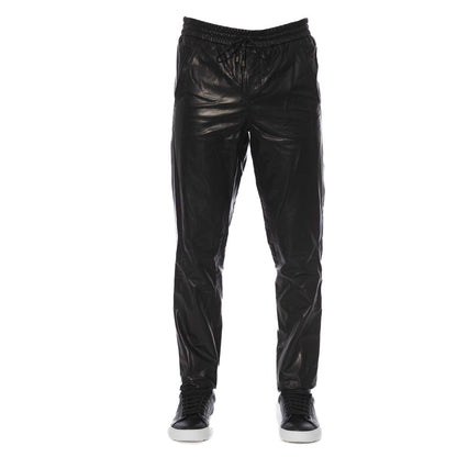 Trussardi Black Lamb Leather Men Trouser