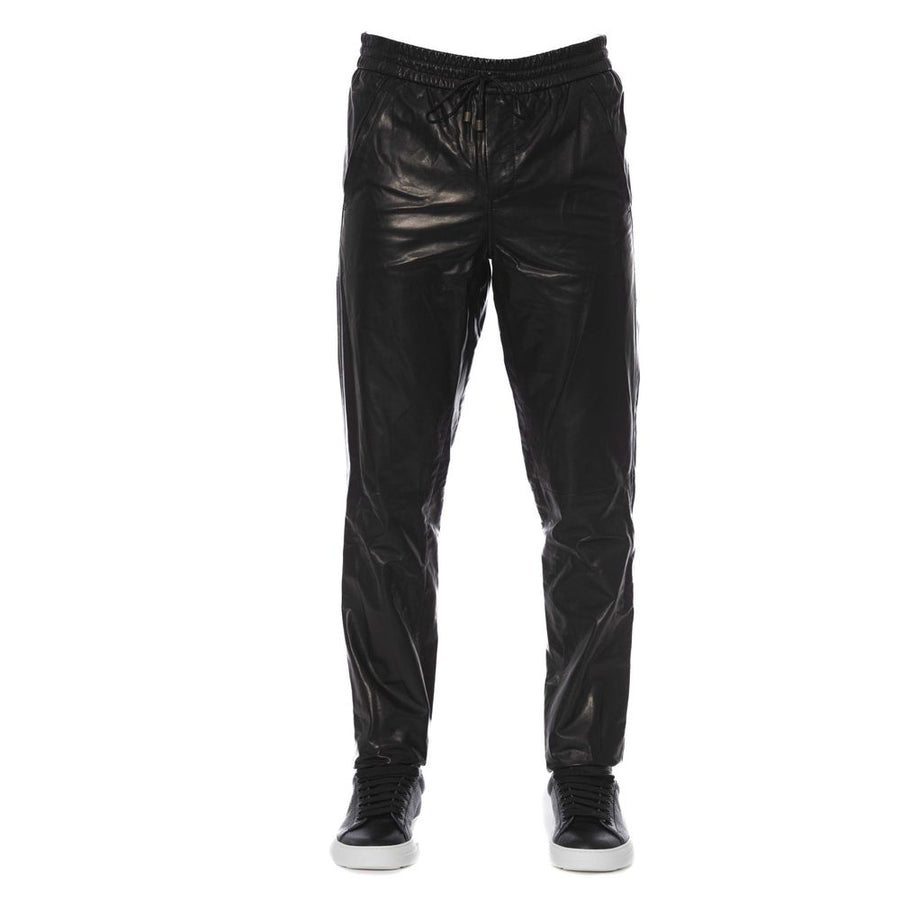 Trussardi Black Lamb Leather Men Trouser