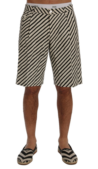 Dolce & Gabbana black and white striped hemp casual shorts with front and back pockets