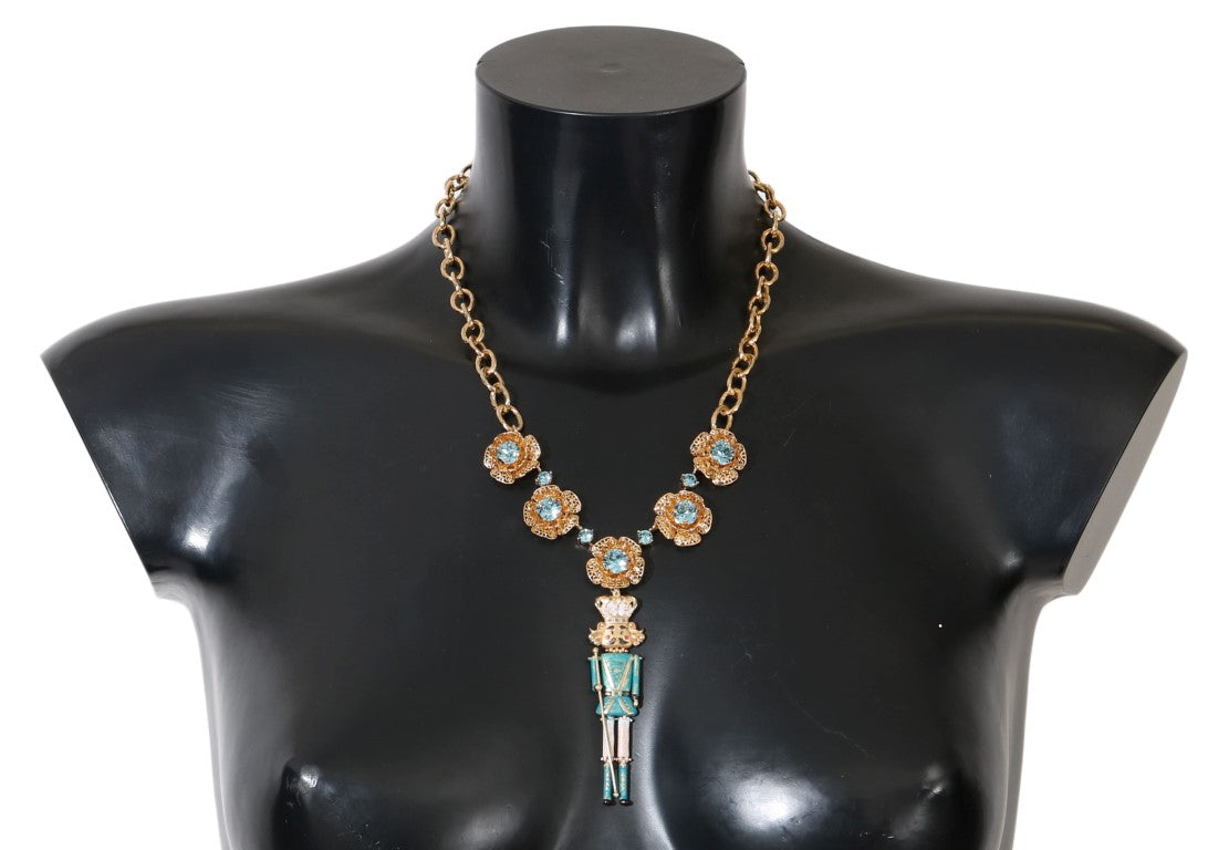 Dolce & Gabbana Elegant Gold Crystal Statement Necklace with Pupi Doll Sicily motive