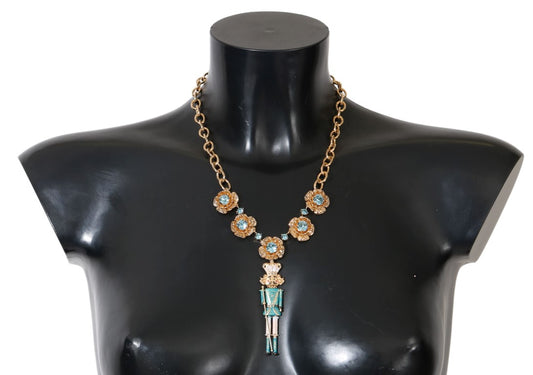 Dolce & Gabbana Elegant Gold Crystal Statement Necklace with Pupi Doll Sicily motive