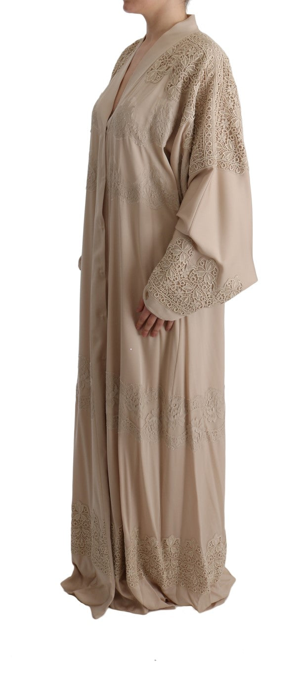 Luxurious Beige Cape Kaftan Dress handcrafted in Italy with iconic logo details