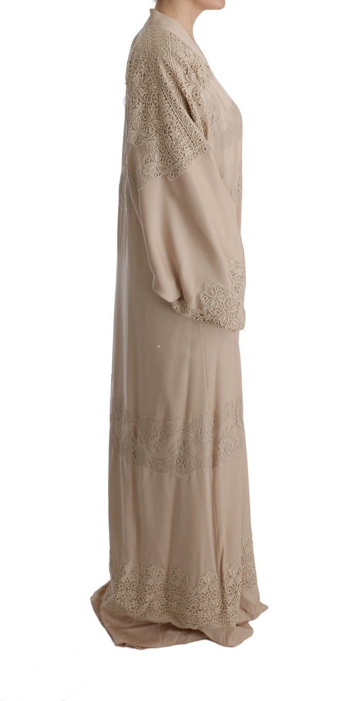 Italian sophistication embodied in the Beige Cape Kaftan Dress with meticulous craftsmanship