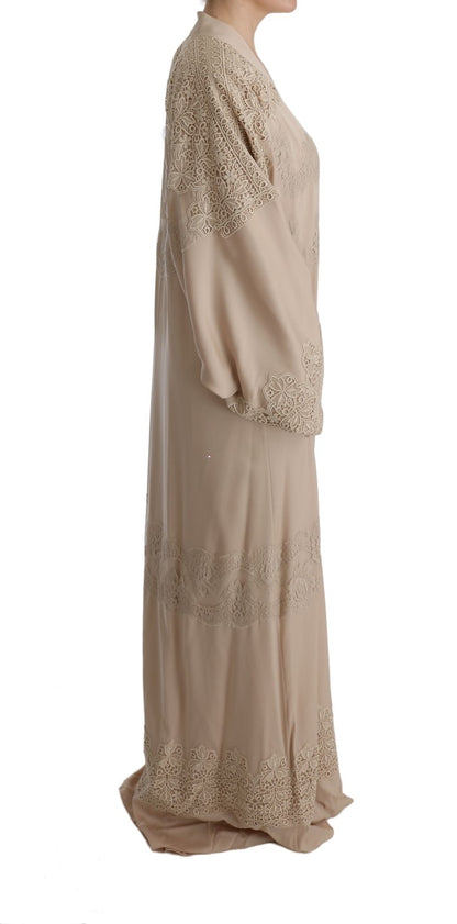 Italian sophistication embodied in the Beige Cape Kaftan Dress with meticulous craftsmanship