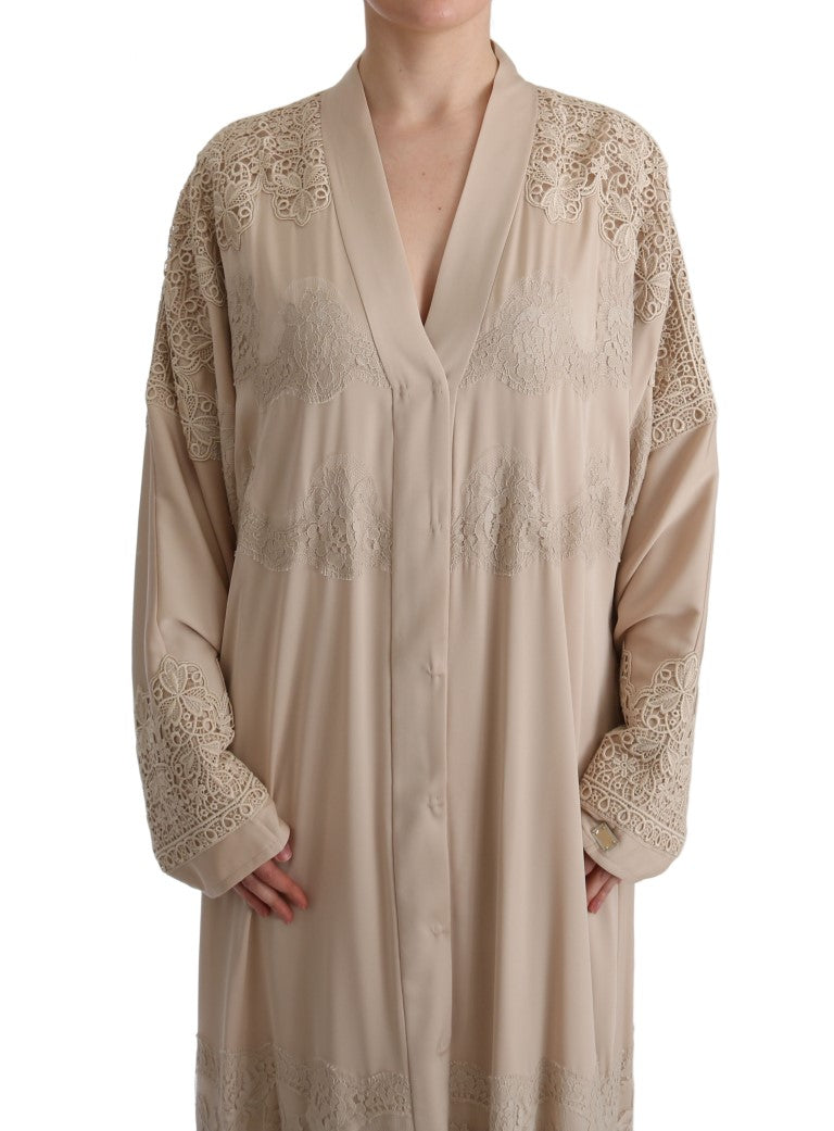 Prestigious Dolce & Gabbana Beige Cape Kaftan Dress made with a luxurious fabric blend