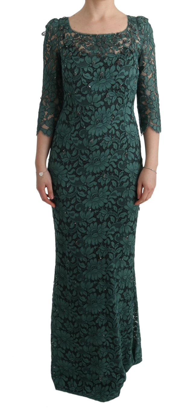 Dolce & Gabbana Elegant Green Crystal Embellished Sheath Dress brand new with tags
