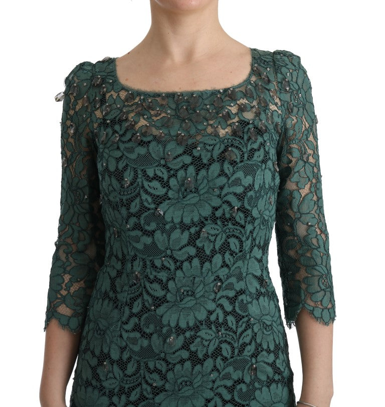 Luxurious and exclusive green sheath dress with dazzling crystal details