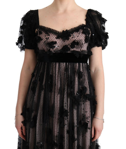 Dolce & Gabbana Elegant Floral Applique Full Length Dress in luxurious silk