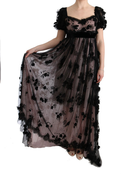 Dolce & Gabbana Elegant Floral Applique Full Length Dress in exquisite silk