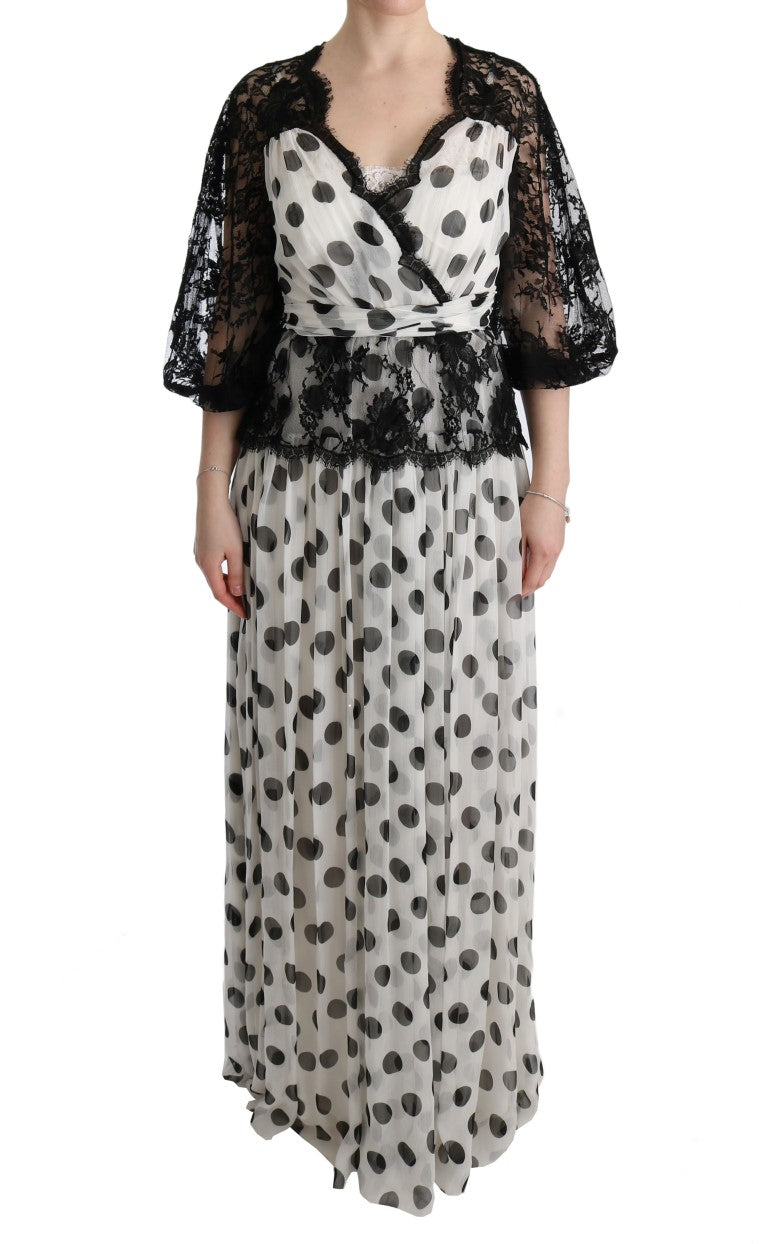 Dolce & Gabbana Elegant Polka Dotted Full Length Gown in Black/White