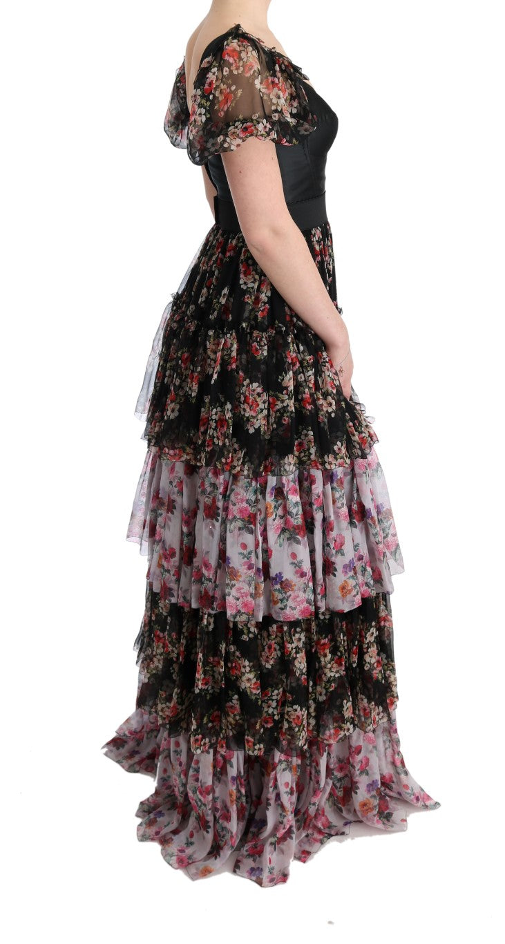 Vivid multicolor floral print shift dress tailored from superior silk blend