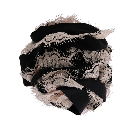 Dolce & Gabbana Elegant Floral Lace Crystal Hair Claw in Black and Pink