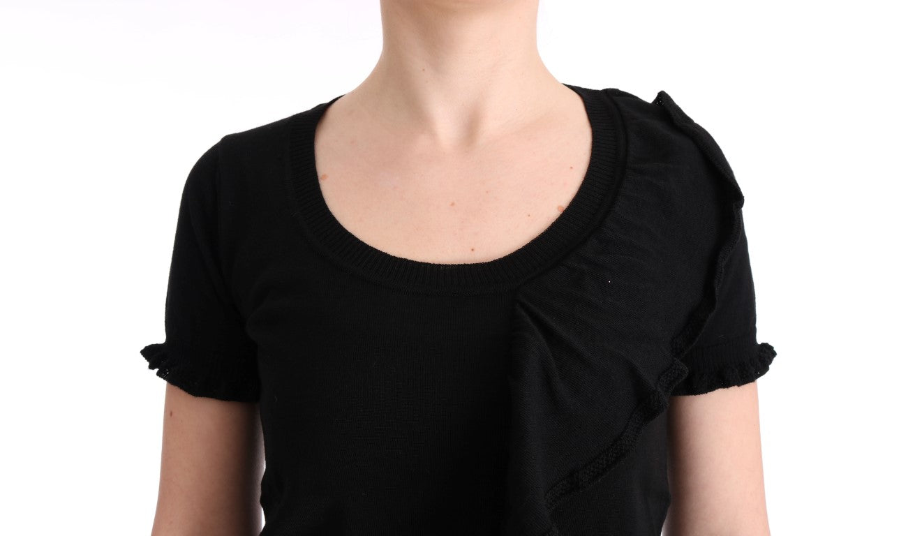 Black lana wool top exuding sophistication and elegance