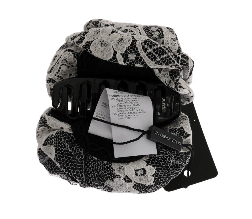 Striking black and white hair accessory embellished with sparkling black crystals