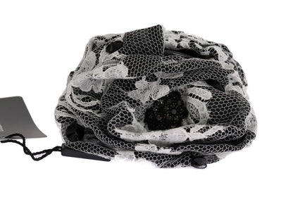 Dolce & Gabbana Elegant Black & White Floral Lace Crystal Hair Claw in 10cm x 10cm size