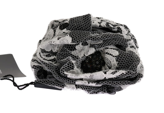 Dolce & Gabbana Elegant Black & White Floral Lace Crystal Hair Claw in 10cm x 10cm size