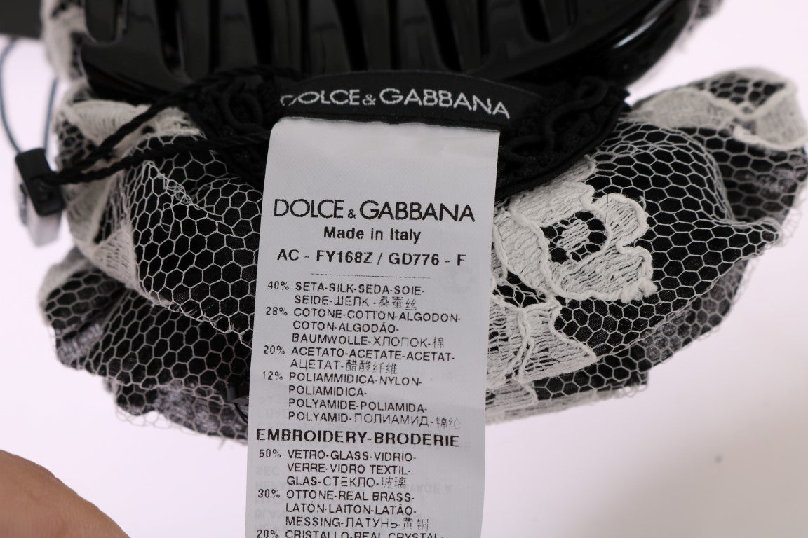 Hair claw designed to turn heads with elegant black and white floral lace pattern