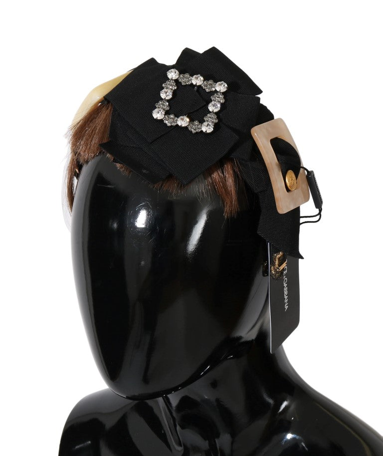 Dolce & Gabbana Crystal-Embellished Gold Brown Diadem Headband expertly crafted in Italy