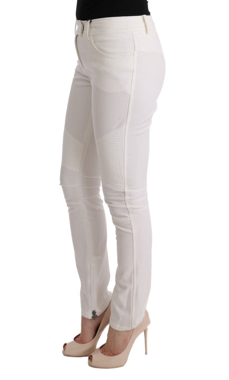 Ermanno Scervino Chic White Slim Fit Cotton Pants for a polished daytime look