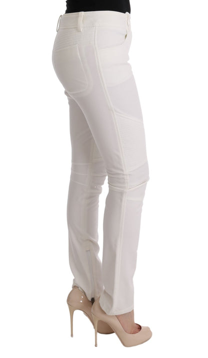 Ermanno Scervino Chic White Slim Fit Cotton Pants exuding understated elegance