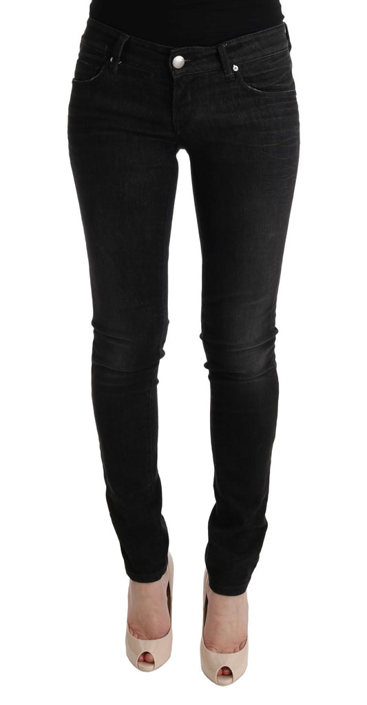 Acht Chic Slim Fit Black Cotton Jeans with Comfortable Button Fly