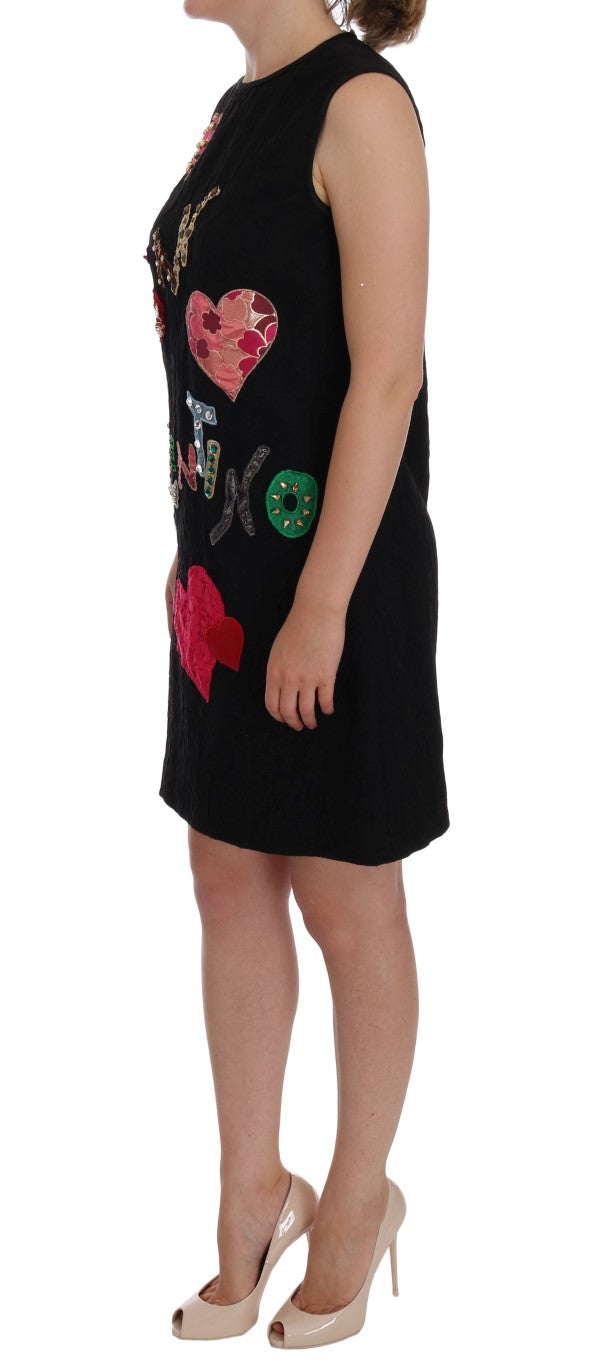 Dolce & Gabbana Black Crystal-Embellished Stretch Mini Dress back view with hidden zipper