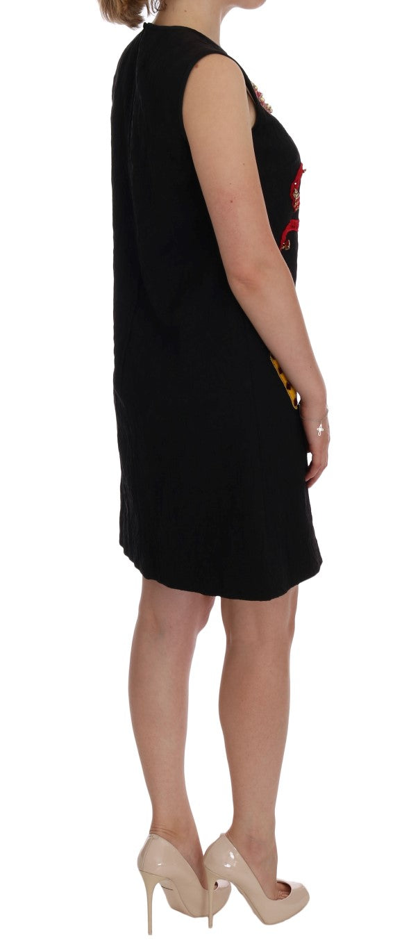 Dolce & Gabbana Black Crystal-Embellished Stretch Mini Dress made in Italy with San Valentino motif
